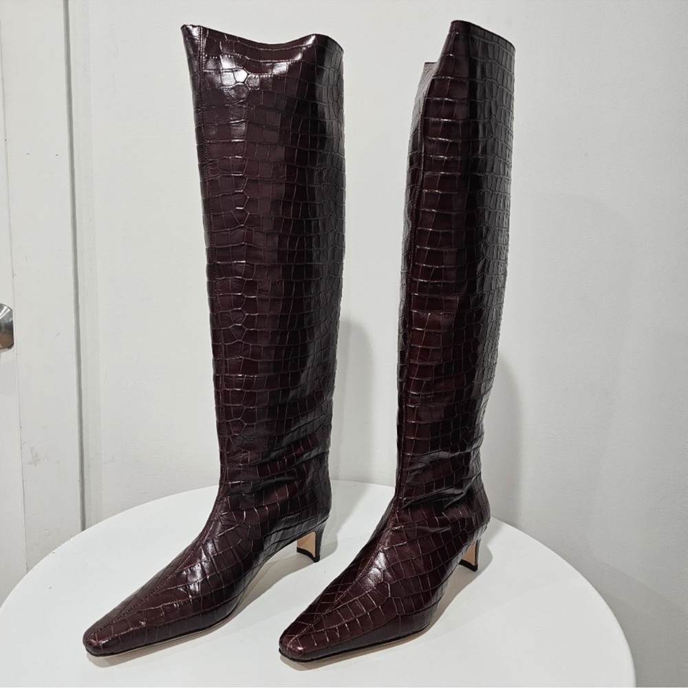 RARE Staud Wally Croc Embossed Leather Boots - Picture 3 of 7